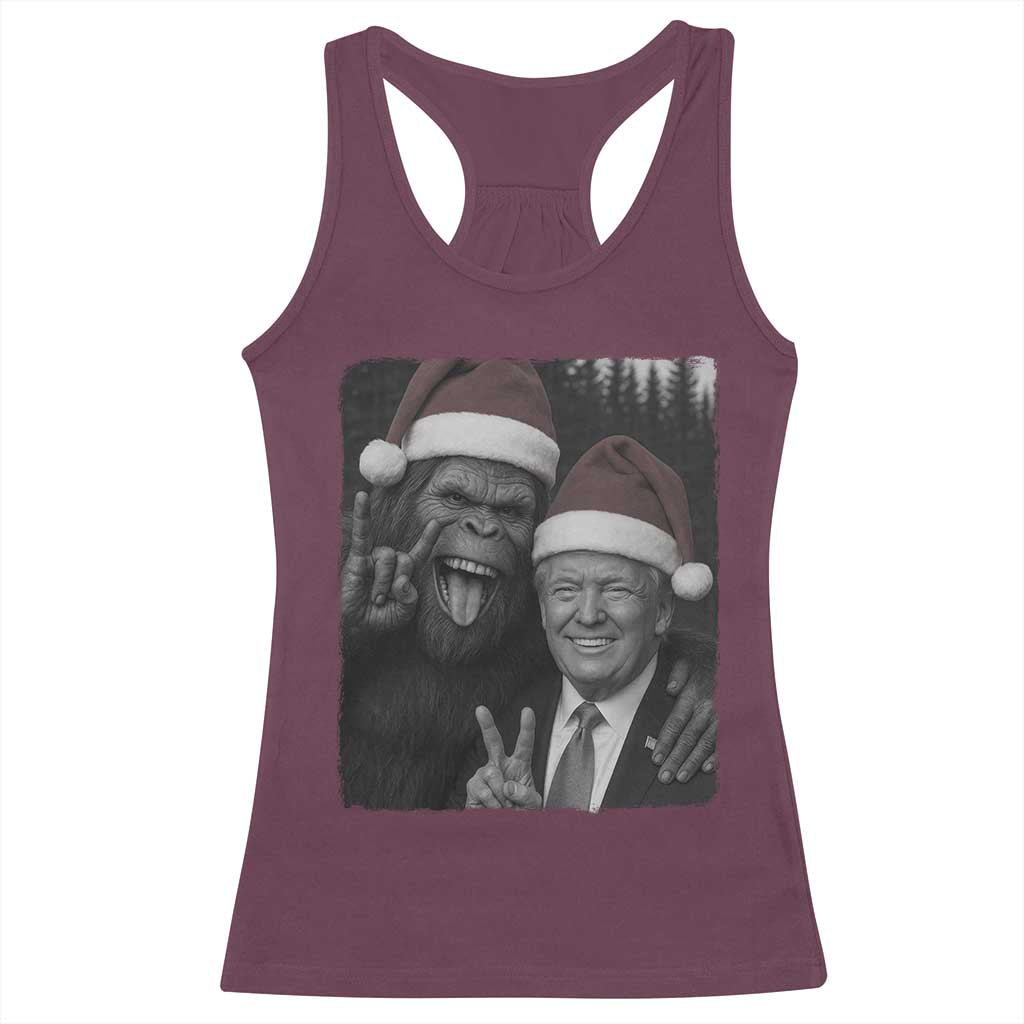 Funny Bigfoot Selfie Christmas Racerback Tank Top Sasquatch Trump Meme TS14 Maroon Print Your Wear