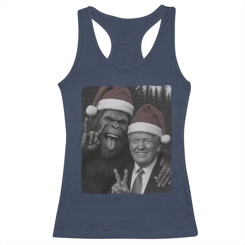 Funny Bigfoot Selfie Christmas Racerback Tank Top Sasquatch Trump Meme TS14 Navy Print Your Wear