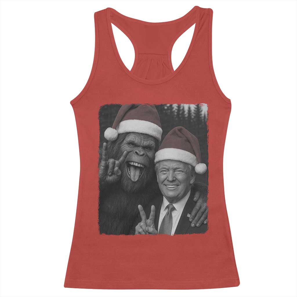 Funny Bigfoot Selfie Christmas Racerback Tank Top Sasquatch Trump Meme TS14 Red Print Your Wear