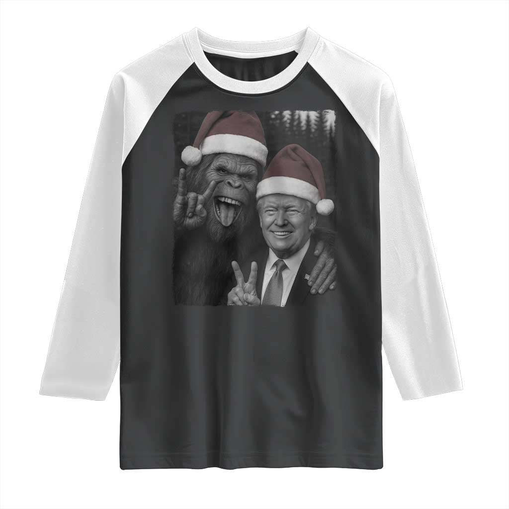 Funny Bigfoot Selfie Christmas Raglan Shirt Sasquatch Trump Meme TS14 Black White Print Your Wear