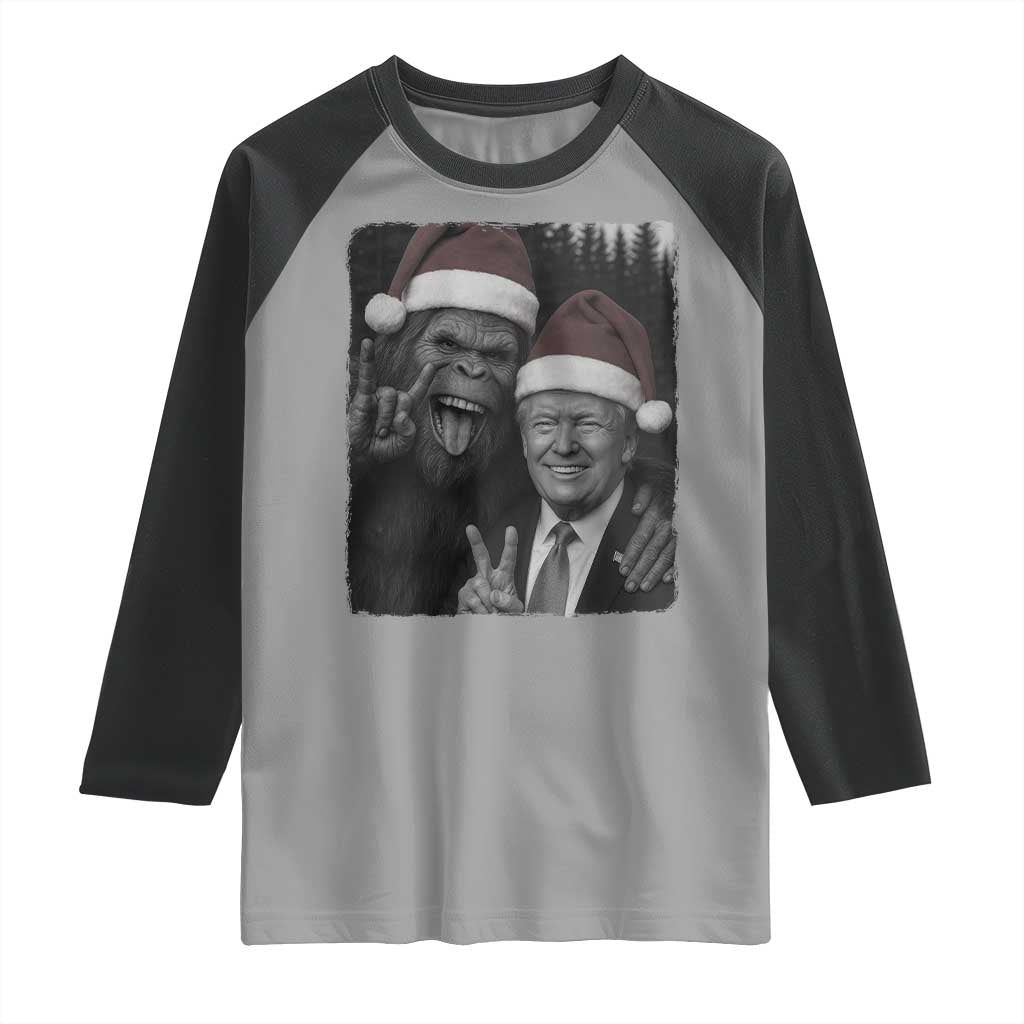 Funny Bigfoot Selfie Christmas Raglan Shirt Sasquatch Trump Meme TS14 Sport Gray Black Print Your Wear