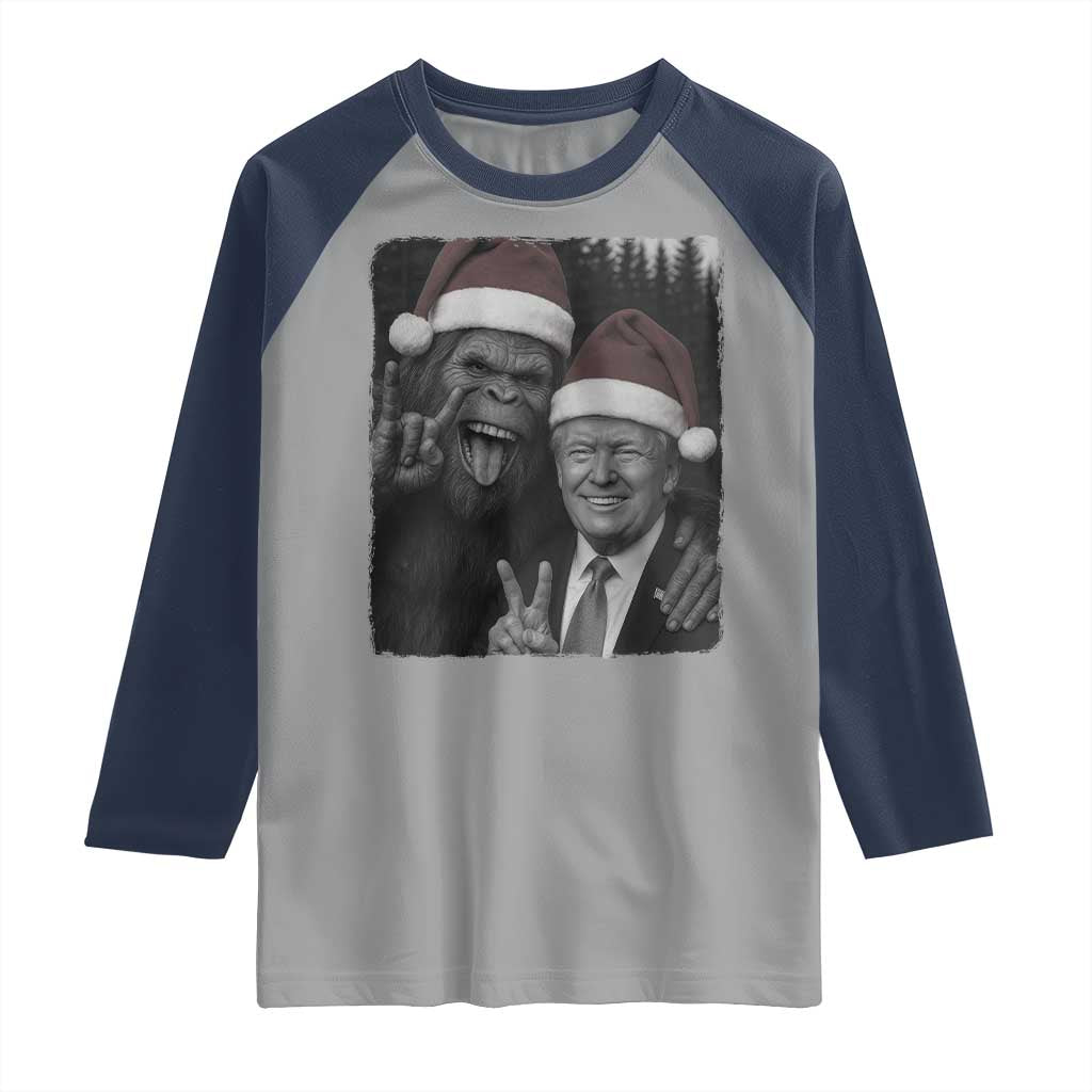 Funny Bigfoot Selfie Christmas Raglan Shirt Sasquatch Trump Meme TS14 Sport Gray Navy Print Your Wear