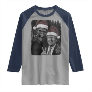 Funny Bigfoot Selfie Christmas Raglan Shirt Sasquatch Trump Meme TS14 Sport Gray Navy Print Your Wear