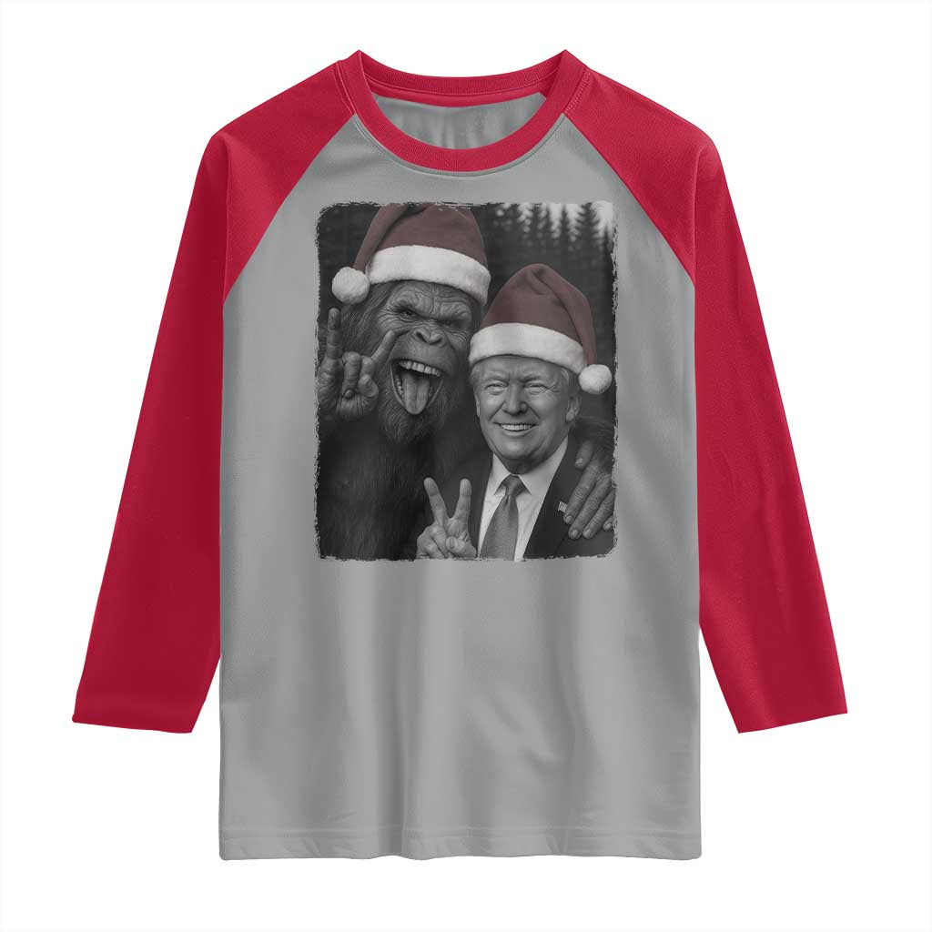 Funny Bigfoot Selfie Christmas Raglan Shirt Sasquatch Trump Meme TS14 Sport Gray Red Print Your Wear