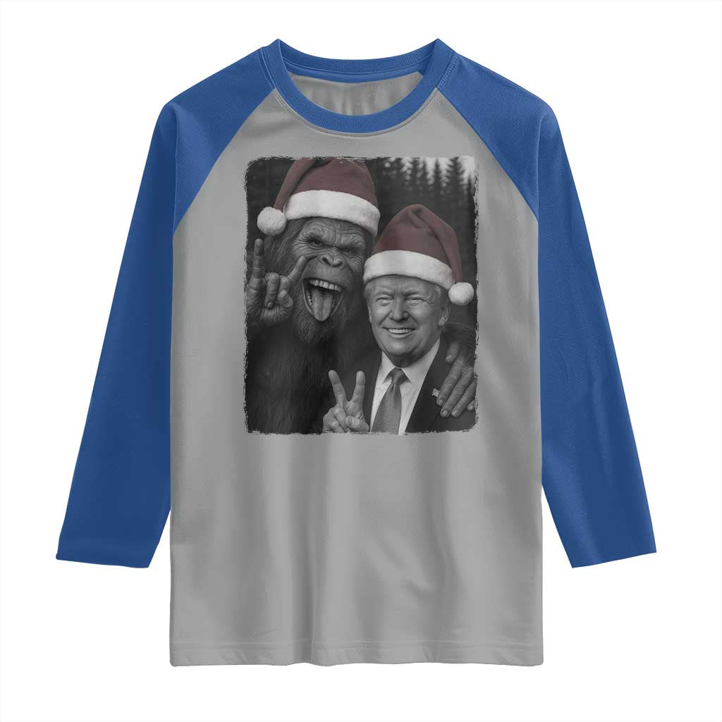 Funny Bigfoot Selfie Christmas Raglan Shirt Sasquatch Trump Meme TS14 Sport Gray Royal Print Your Wear
