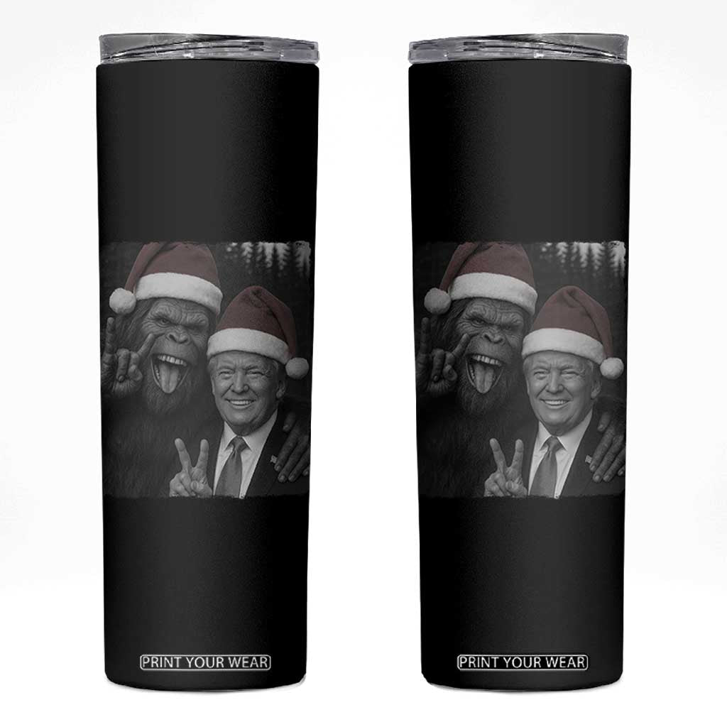 Funny Bigfoot Selfie Christmas Skinny Tumbler Sasquatch Trump Meme TS14 Black Print Your Wear