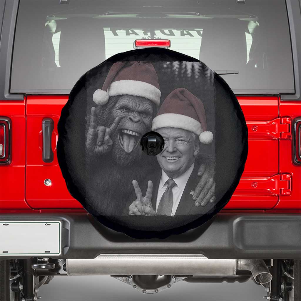 Funny Bigfoot Selfie Christmas Spare Tire Cover Sasquatch Trump Meme TS14 Black Print Your Wear