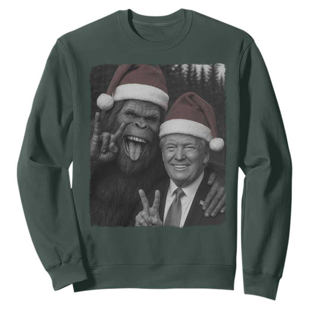 Funny Bigfoot Selfie Christmas Sweatshirt Sasquatch Trump Meme TS14 Dark Forest Green Print Your Wear