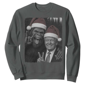 Funny Bigfoot Selfie Christmas Sweatshirt Sasquatch Trump Meme TS14 Dark Heather Print Your Wear