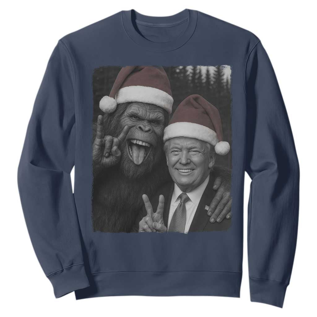 Funny Bigfoot Selfie Christmas Sweatshirt Sasquatch Trump Meme TS14 Navy Print Your Wear