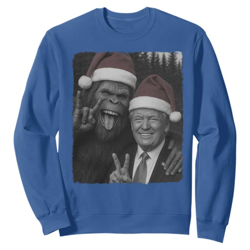 Funny Bigfoot Selfie Christmas Sweatshirt Sasquatch Trump Meme TS14 Royal Blue Print Your Wear