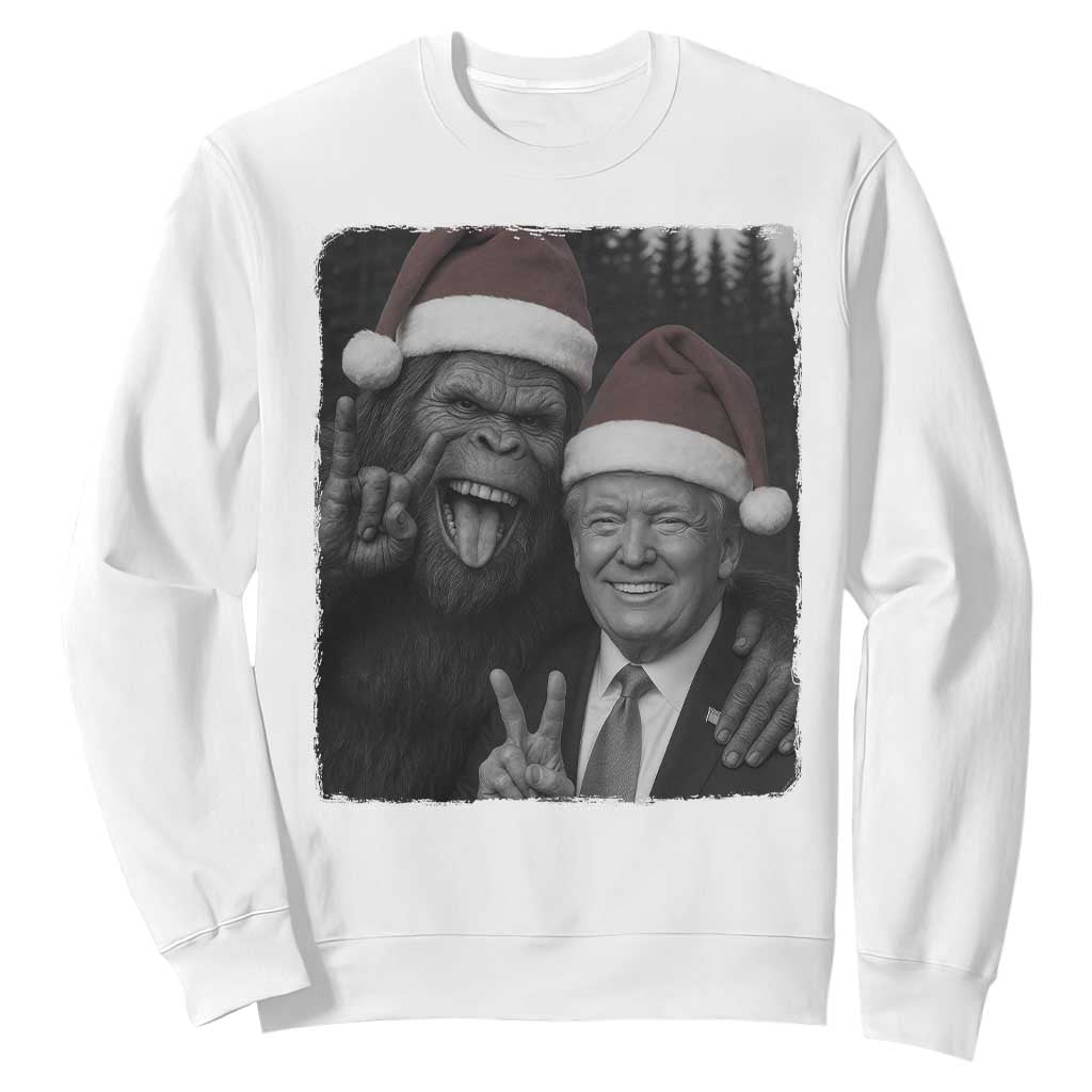 Funny Bigfoot Selfie Christmas Sweatshirt Sasquatch Trump Meme TS14 White Print Your Wear