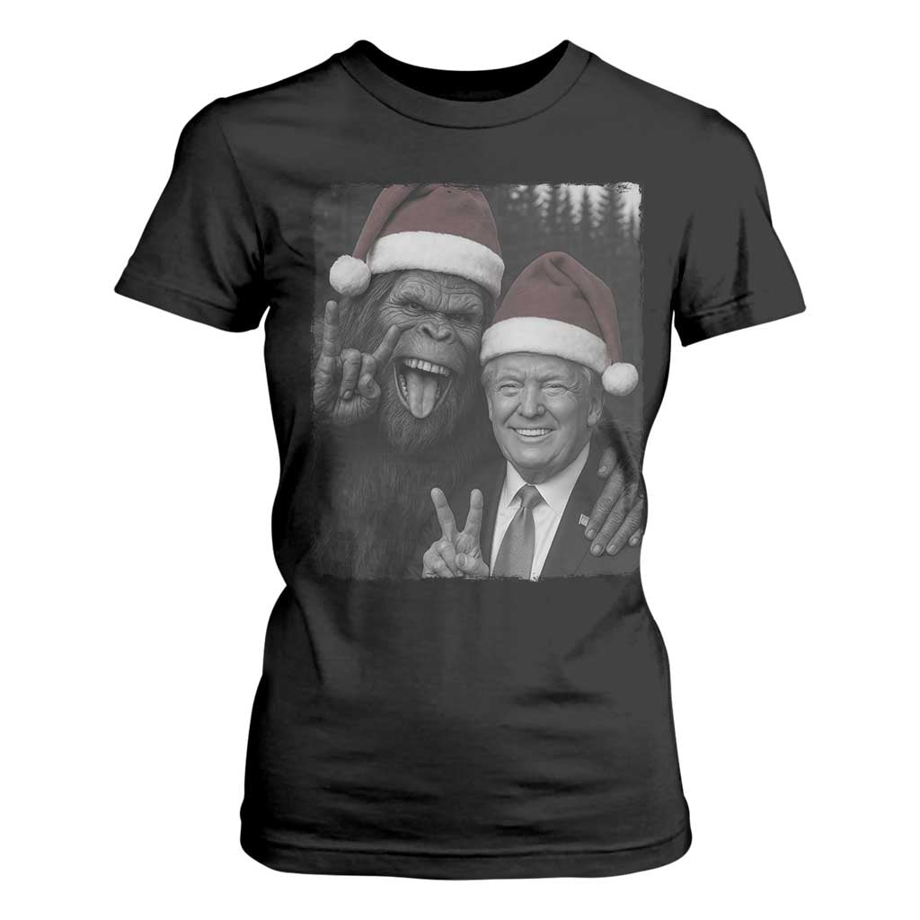 Funny Bigfoot Selfie Christmas T Shirt For Women Sasquatch Trump Meme TS14 Black Print Your Wear