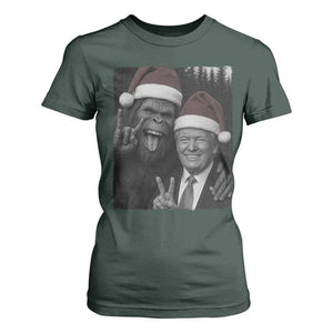 Funny Bigfoot Selfie Christmas T Shirt For Women Sasquatch Trump Meme TS14 Dark Forest Green Print Your Wear