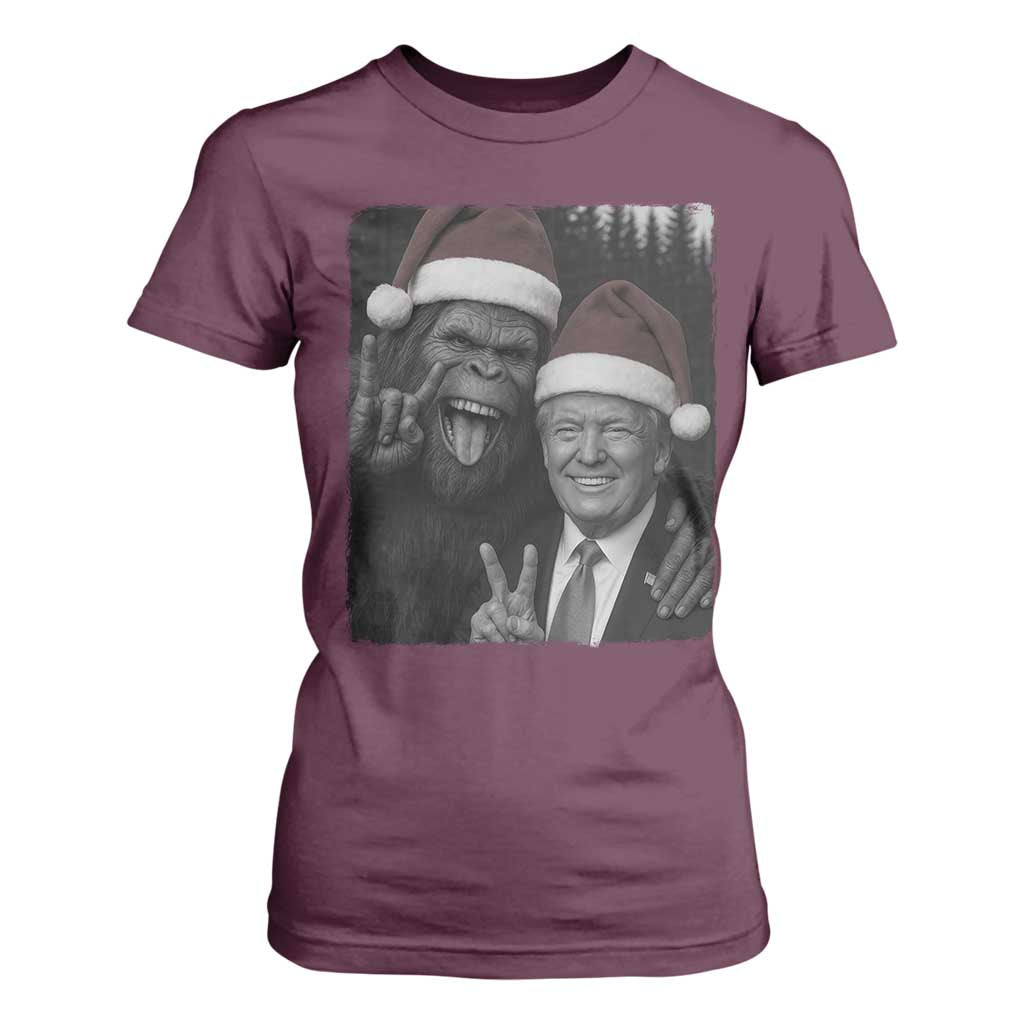 Funny Bigfoot Selfie Christmas T Shirt For Women Sasquatch Trump Meme TS14 Maroon Print Your Wear
