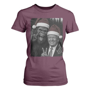 Funny Bigfoot Selfie Christmas T Shirt For Women Sasquatch Trump Meme TS14 Maroon Print Your Wear