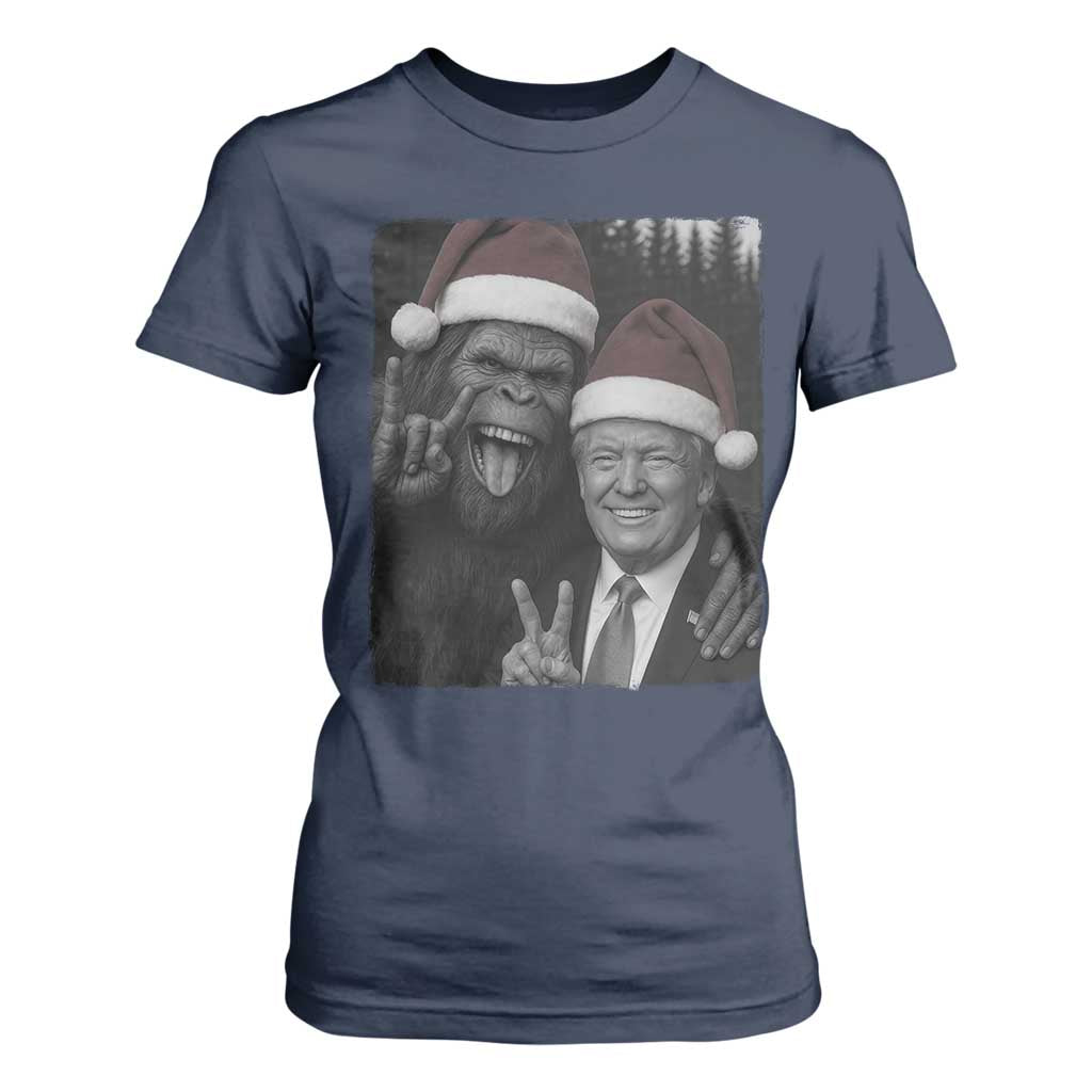 Funny Bigfoot Selfie Christmas T Shirt For Women Sasquatch Trump Meme TS14 Navy Print Your Wear