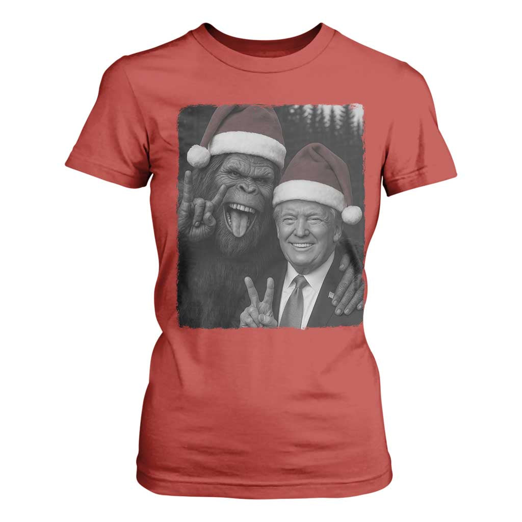 Funny Bigfoot Selfie Christmas T Shirt For Women Sasquatch Trump Meme TS14 Red Print Your Wear