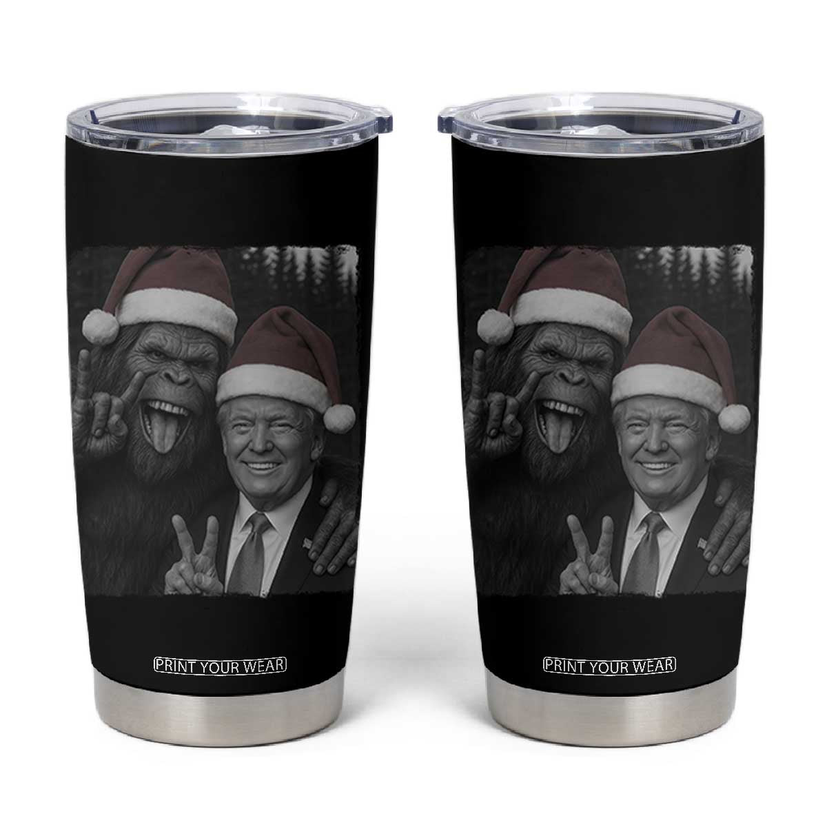 Funny Bigfoot Selfie Christmas Tumbler Cup Sasquatch Trump Meme TS14 Black Print Your Wear
