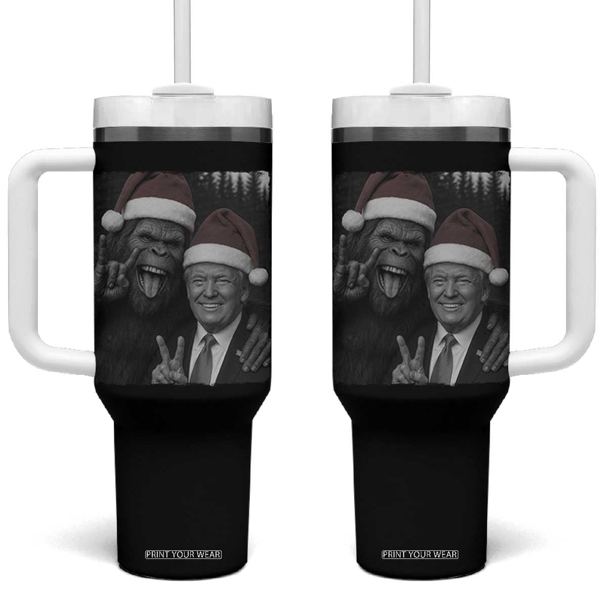Funny Bigfoot Selfie Christmas Tumbler With Handle Sasquatch Trump Meme TS14 One Size: 40 oz Black Print Your Wear