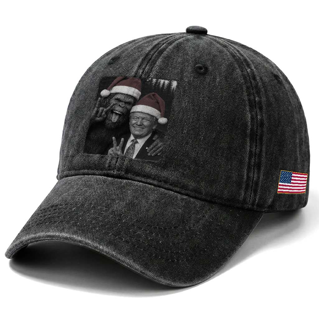 Funny Bigfoot Selfie Christmas Washed Cotton Baseball Cap Sasquatch Trump Meme TS14 Print Your Wear