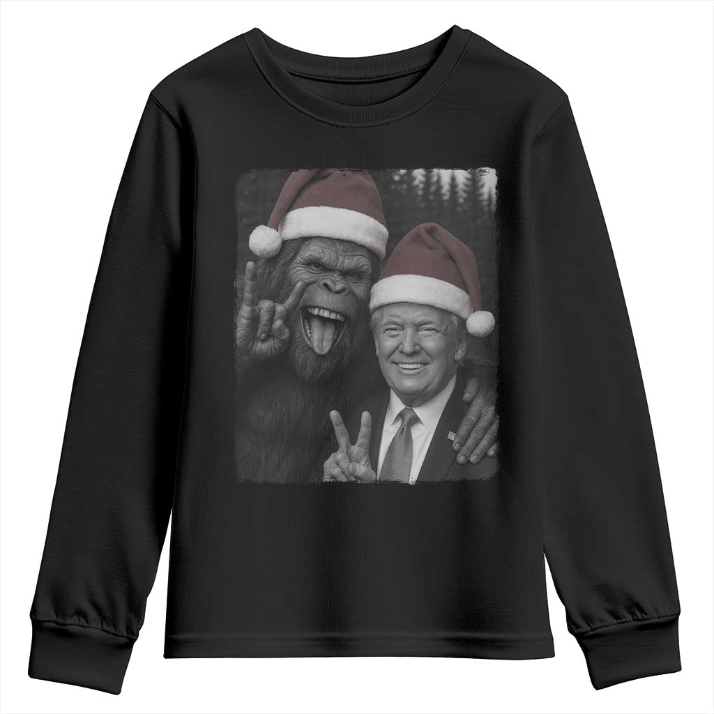 Funny Bigfoot Selfie Christmas Youth Sweatshirt Sasquatch Trump Meme TS14 Black Print Your Wear