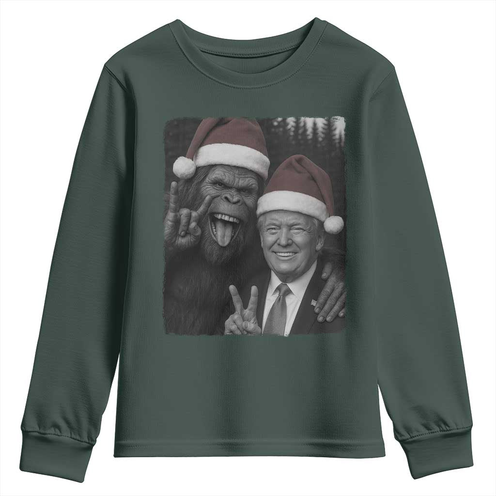 Funny Bigfoot Selfie Christmas Youth Sweatshirt Sasquatch Trump Meme TS14 Dark Forest Green Print Your Wear