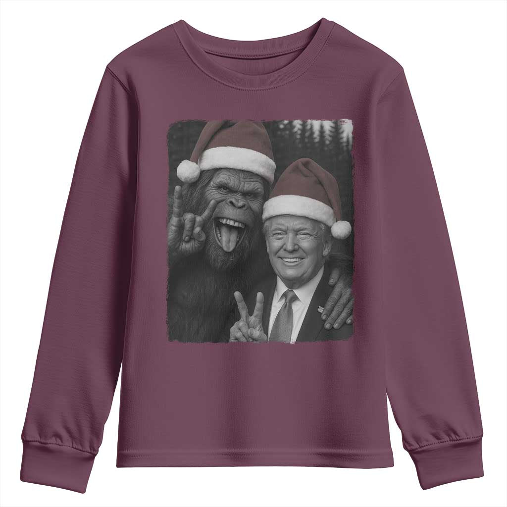Funny Bigfoot Selfie Christmas Youth Sweatshirt Sasquatch Trump Meme TS14 Maroon Print Your Wear