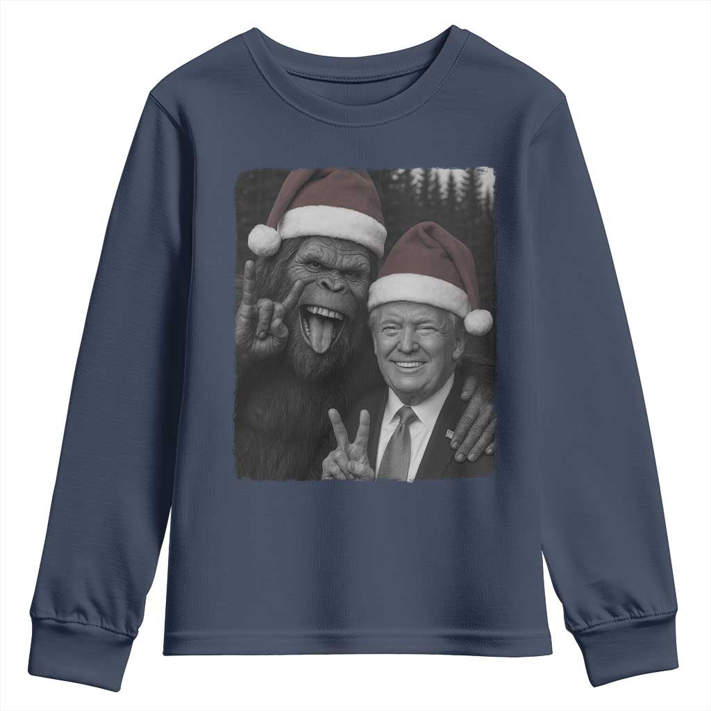 Funny Bigfoot Selfie Christmas Youth Sweatshirt Sasquatch Trump Meme TS14 Navy Print Your Wear