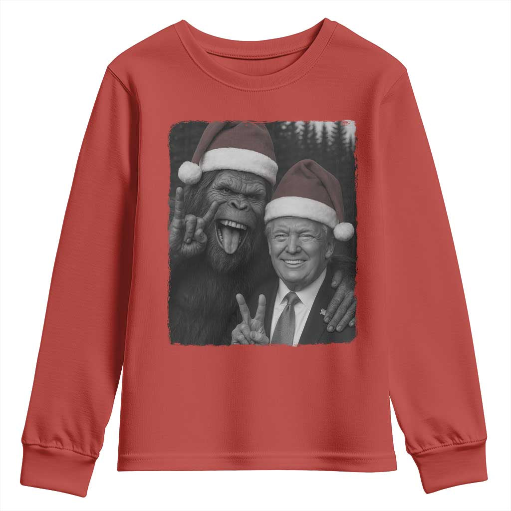 Funny Bigfoot Selfie Christmas Youth Sweatshirt Sasquatch Trump Meme TS14 Red Print Your Wear