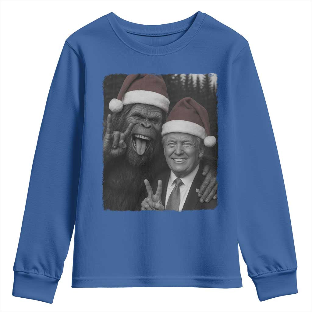 Funny Bigfoot Selfie Christmas Youth Sweatshirt Sasquatch Trump Meme TS14 Royal Blue Print Your Wear