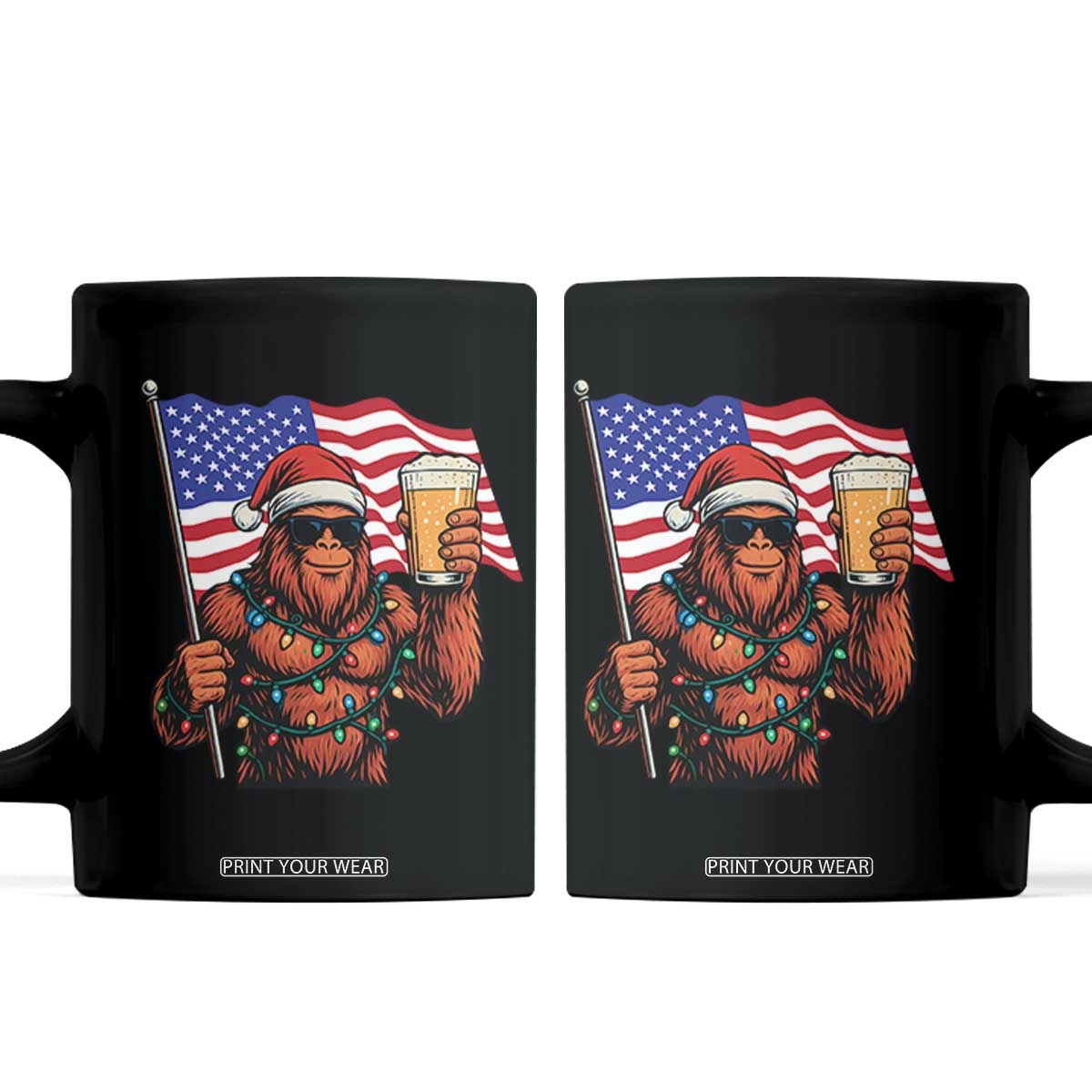 Bigfoot Beer Christmas Coffee Mug Sasquatch American Flag Patriotic TS14 Black Print Your Wear
