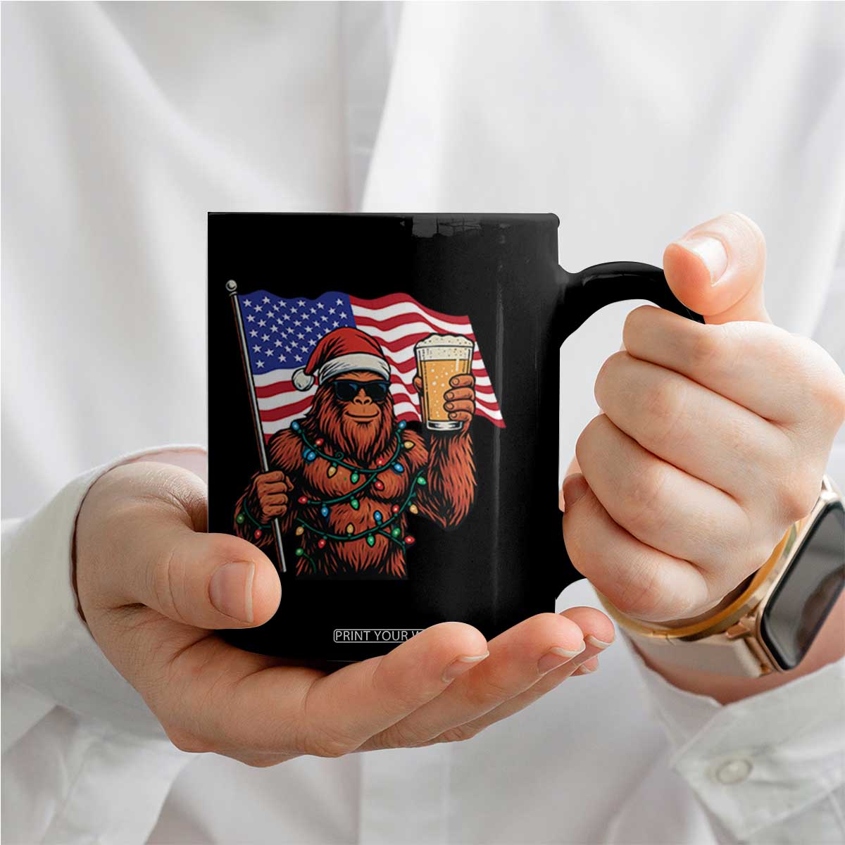 Bigfoot Beer Christmas Coffee Mug Sasquatch American Flag Patriotic TS14 Print Your Wear