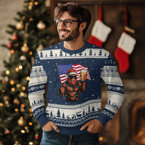 Bigfoot Beer Xmas Ugly Christmas Sweater Sasquatch American Flag Patriotic TS14 Navy Beige Print Your Wear