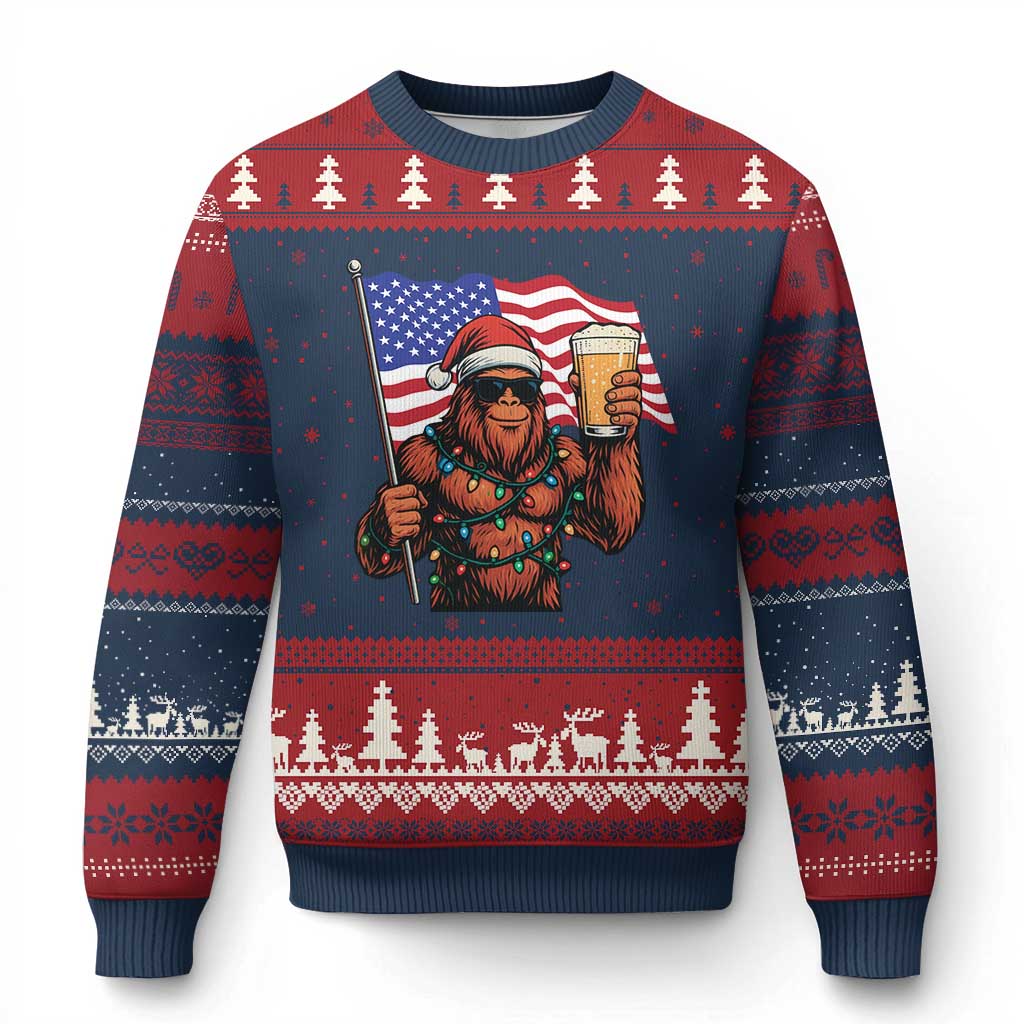 Bigfoot Beer Xmas Ugly Christmas Sweater Sasquatch American Flag Patriotic TS14 Navy Red Print Your Wear