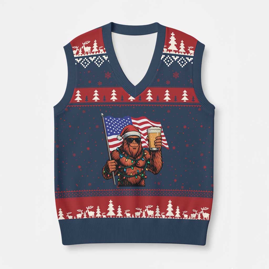Bigfoot Beer Xmas V-Neck Knit Sweater Vest Sasquatch American Flag Patriotic TS14 Navy Red Print Your Wear
