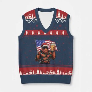 Bigfoot Beer Xmas V-Neck Knit Sweater Vest Sasquatch American Flag Patriotic TS14 Navy Red Print Your Wear
