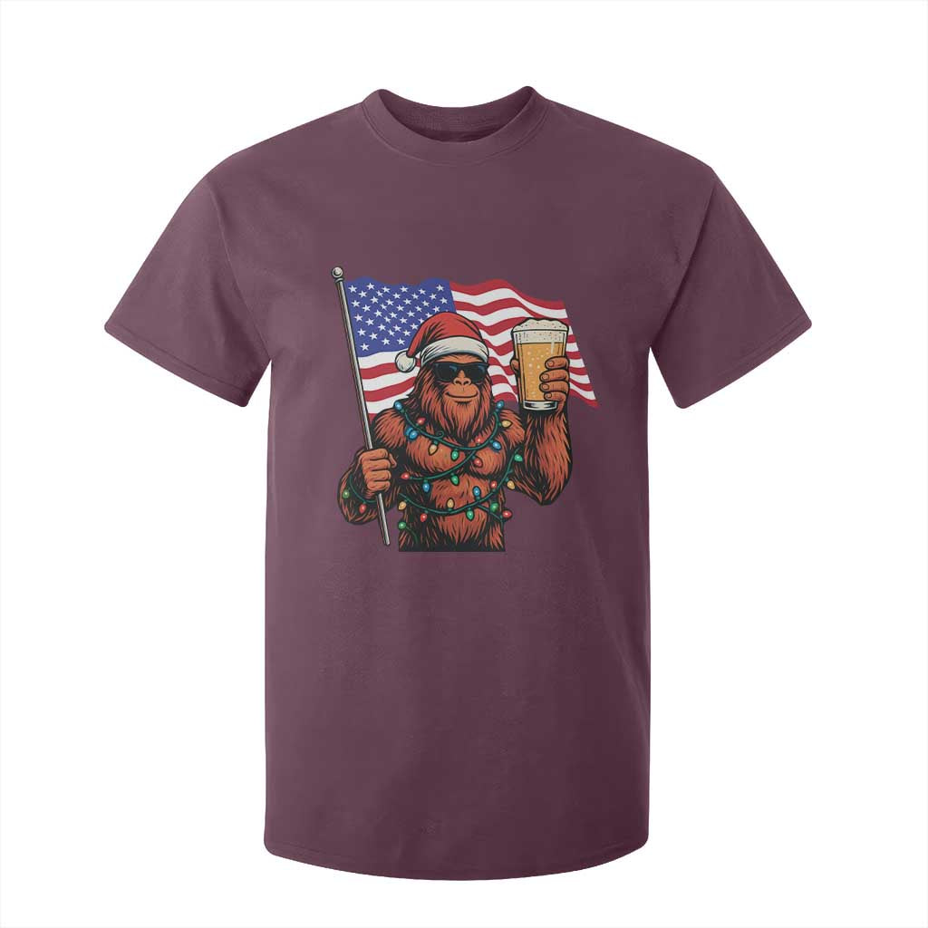Bigfoot Beer Christmas T Shirt For Kid Sasquatch American Flag Patriotic TS14 Maroon Print Your Wear