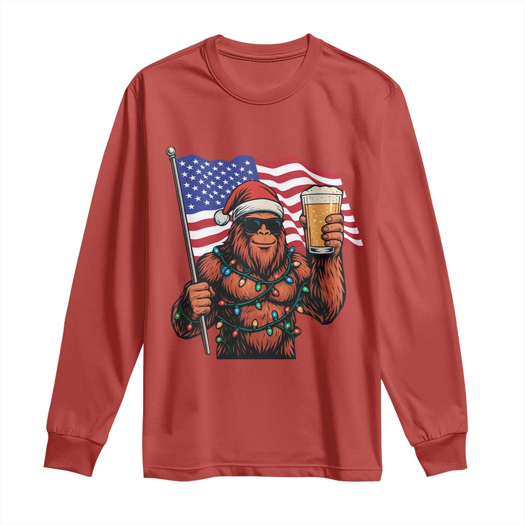Bigfoot Beer Christmas Long Sleeve Shirt Sasquatch American Flag Patriotic TS14 Red Print Your Wear