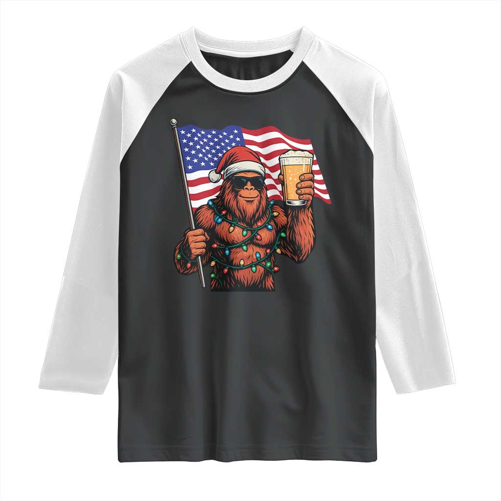 Bigfoot Beer Christmas Raglan Shirt Sasquatch American Flag Patriotic TS14 Black White Print Your Wear