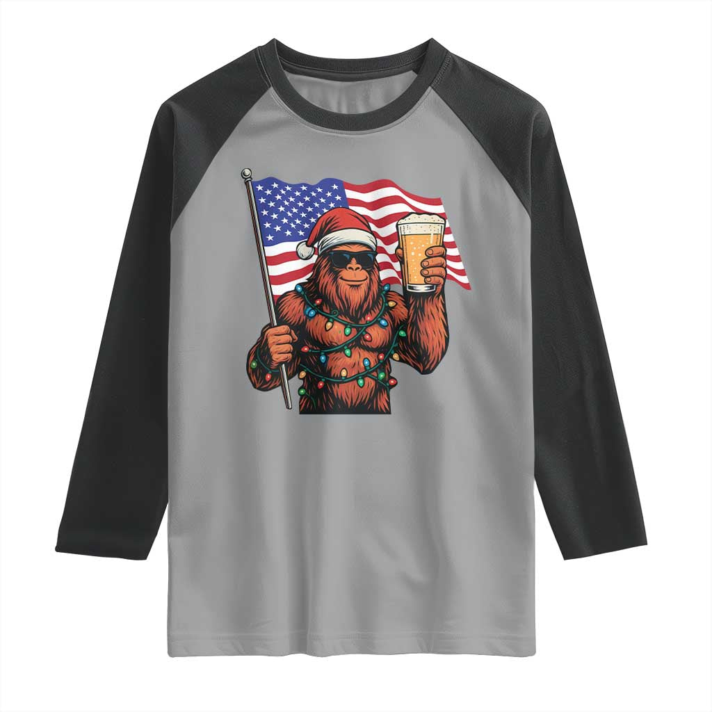 Bigfoot Beer Christmas Raglan Shirt Sasquatch American Flag Patriotic TS14 Sport Gray Black Print Your Wear