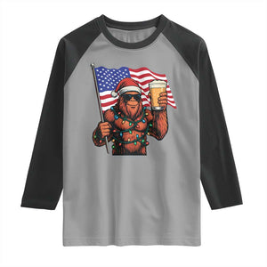 Bigfoot Beer Christmas Raglan Shirt Sasquatch American Flag Patriotic - Print Your Wear