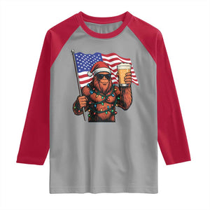 Bigfoot Beer Christmas Raglan Shirt Sasquatch American Flag Patriotic - Print Your Wear