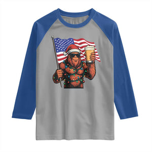 Bigfoot Beer Christmas Raglan Shirt Sasquatch American Flag Patriotic - Print Your Wear