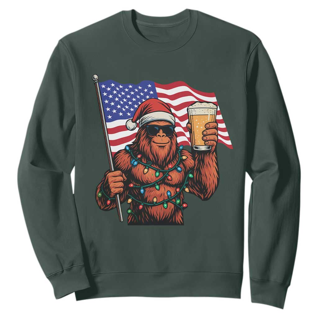 Bigfoot Beer Christmas Sweatshirt Sasquatch American Flag Patriotic TS14 Dark Forest Green Print Your Wear