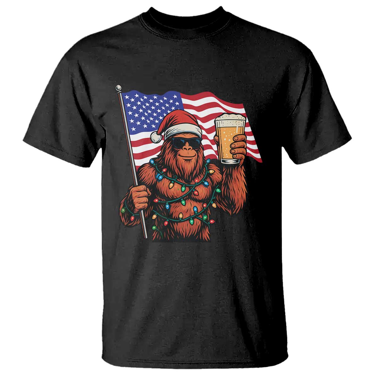 Bigfoot Beer Christmas T Shirt Sasquatch American Flag Patriotic TS14 Black Print Your Wear