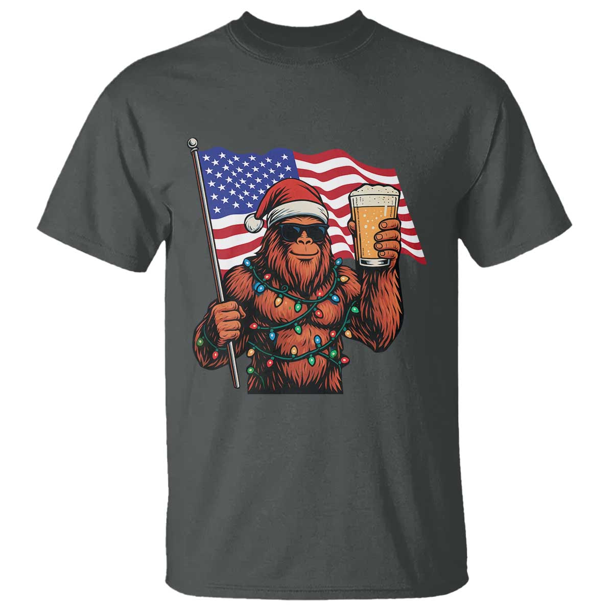 Bigfoot Beer Christmas T Shirt Sasquatch American Flag Patriotic TS14 Dark Heather Print Your Wear