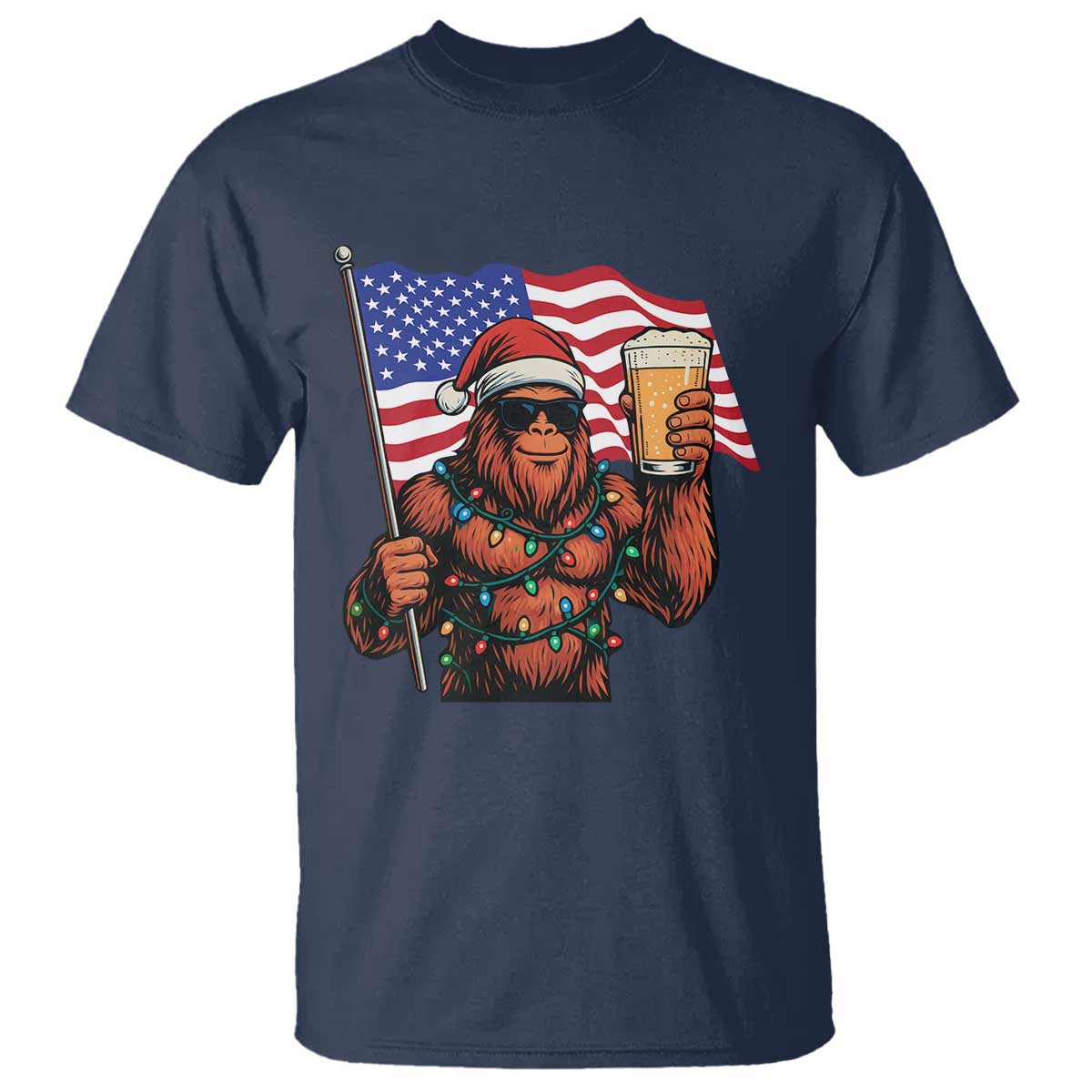 Bigfoot Beer Christmas T Shirt Sasquatch American Flag Patriotic TS14 Navy Print Your Wear