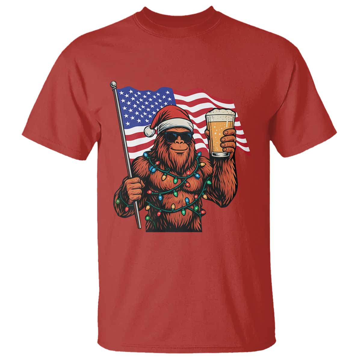 Bigfoot Beer Christmas T Shirt Sasquatch American Flag Patriotic TS14 Red Print Your Wear