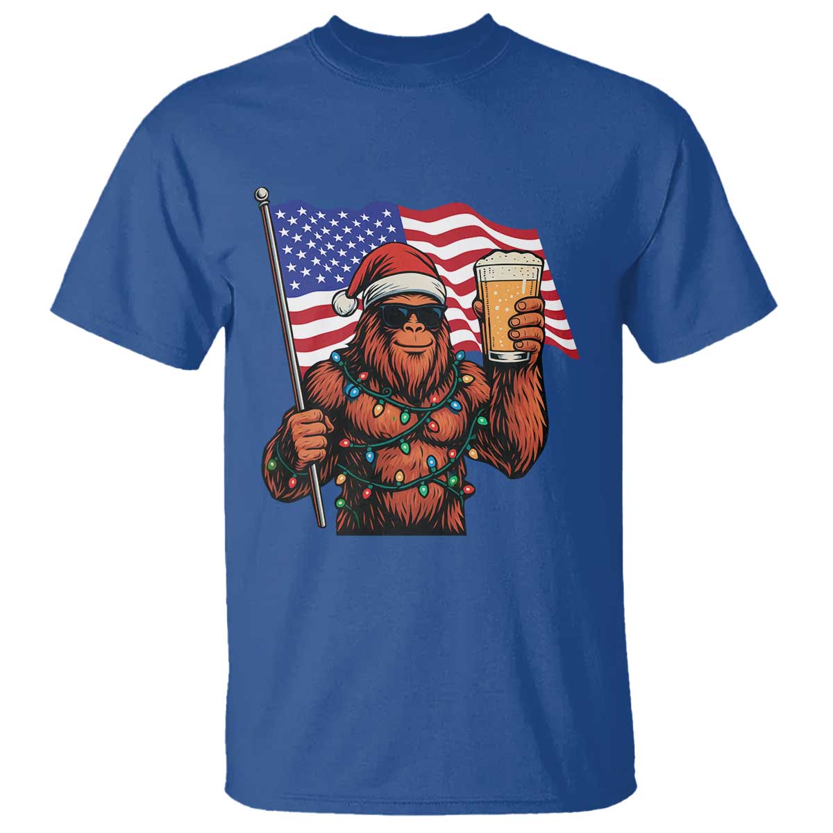 Bigfoot Beer Christmas T Shirt Sasquatch American Flag Patriotic TS14 Royal Blue Print Your Wear